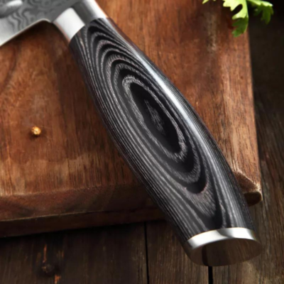 סכין סנטוקו דמשק ידית עץ Pakka
